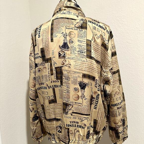 Vintage Silk Golf Novelty Print Track Suit Co Ord Set 90s Sporty Athleisure Tan - Picture 6 of 9